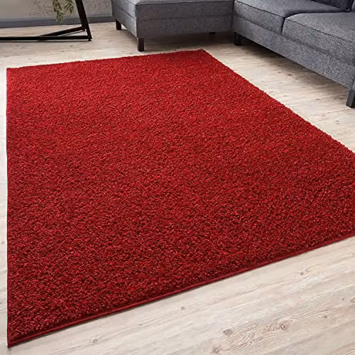 THE RUGS Red Plain Shaggy Living Room and Bedroom Rug, W/D/H: 160 x 230 x 1 cm
