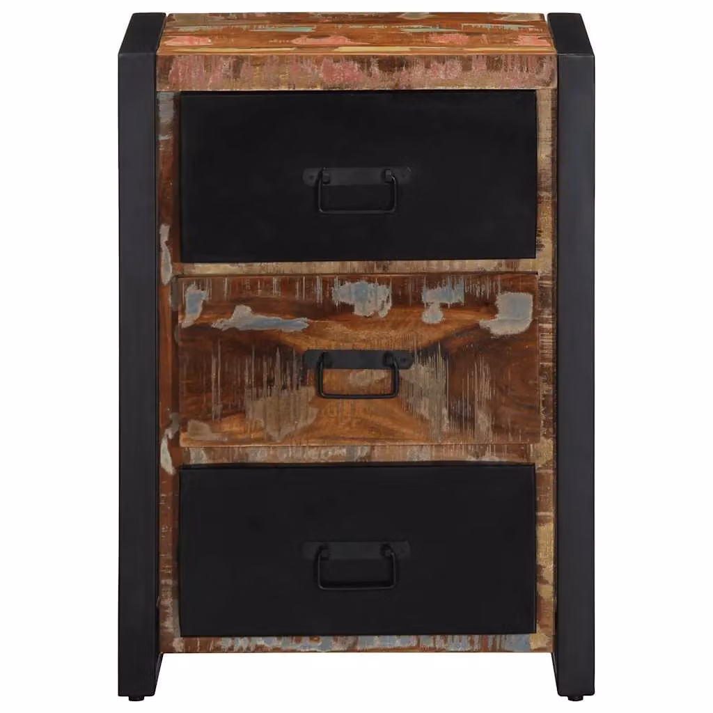 Berkfield Home Multicolour Reclaimed Solid Wood Drawer Cabinet in Black, W/D/H: 50 x 35 x 70 cm – 2