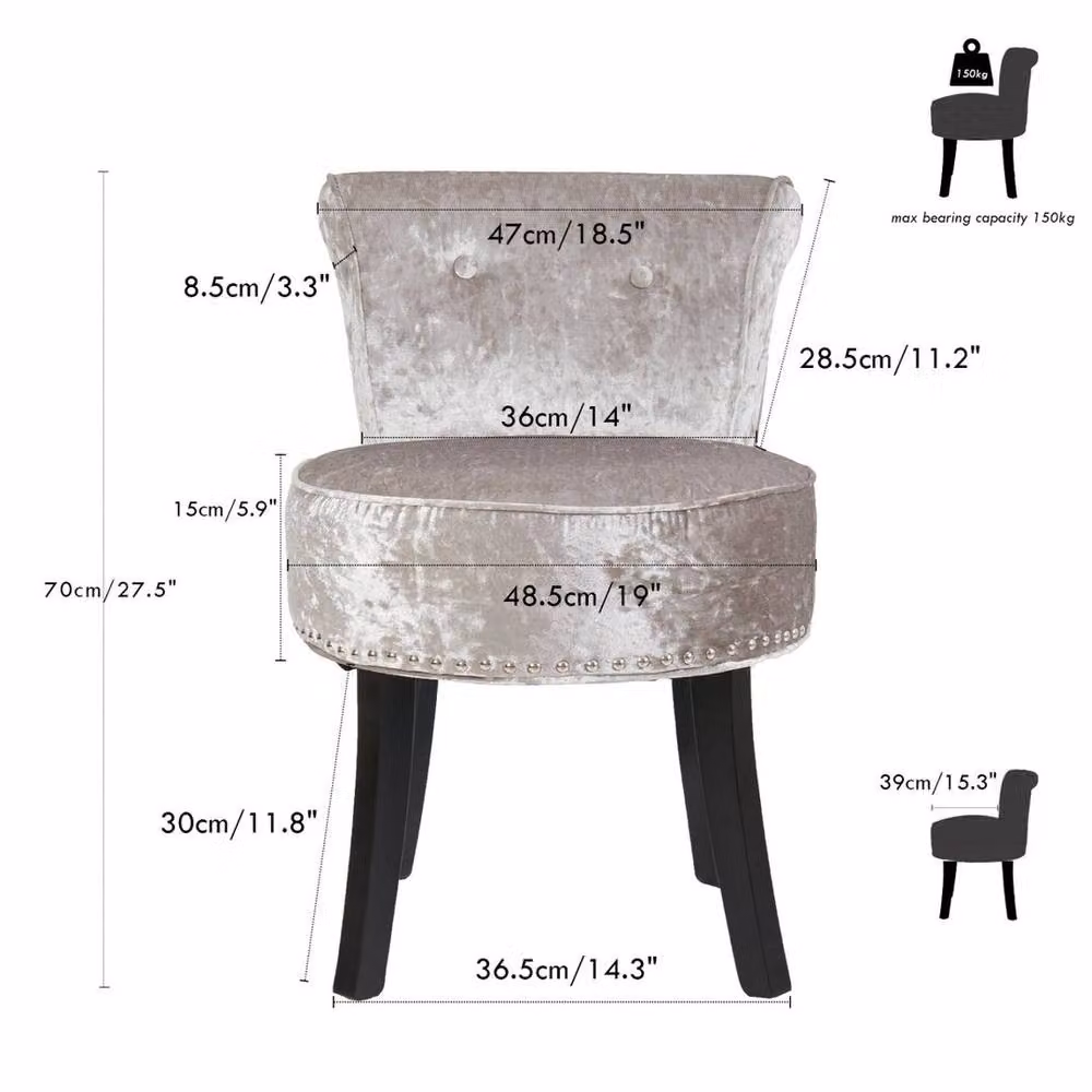 FORGEVIO Silver Luxury Velvet Upholstered Makeup Side Desk Chair – 5