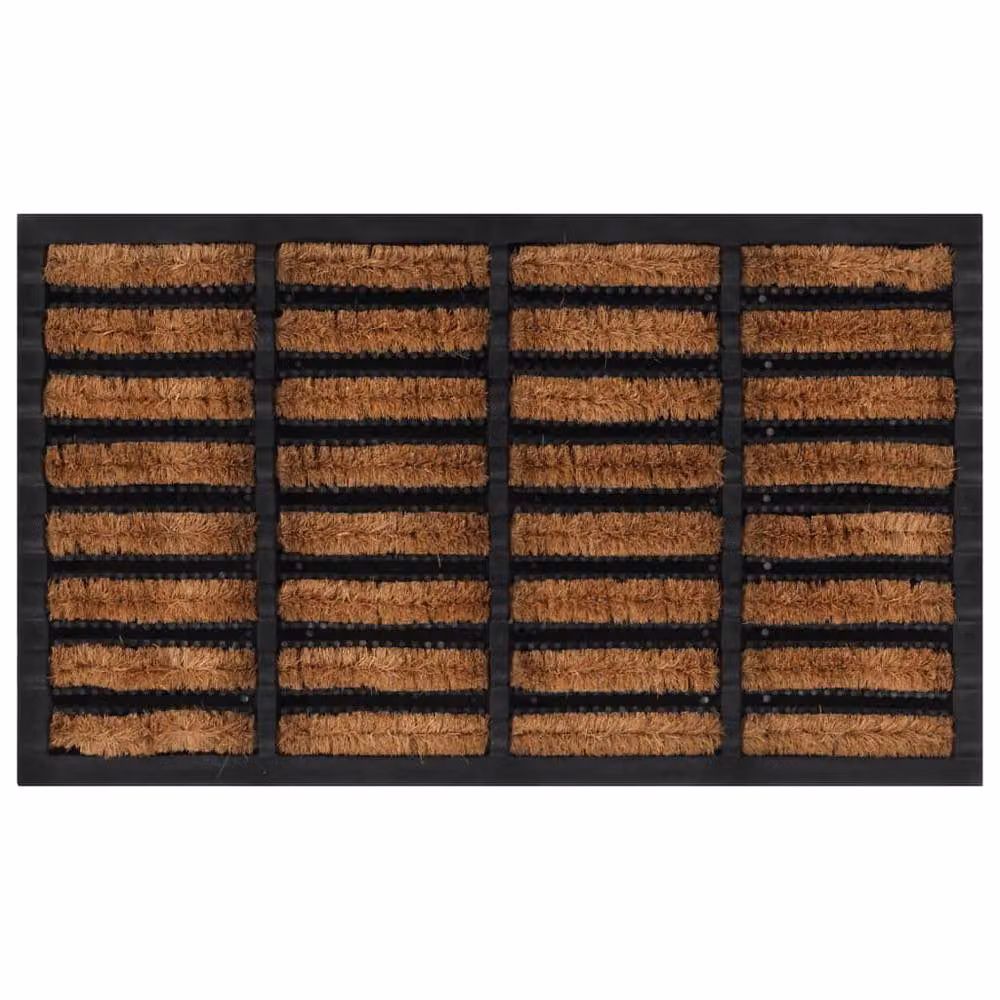 Berkfield Home Rectangular Striped Door Mat in Brown, Rubber and Coir, W: 45 cm, D: 75 cm – 2