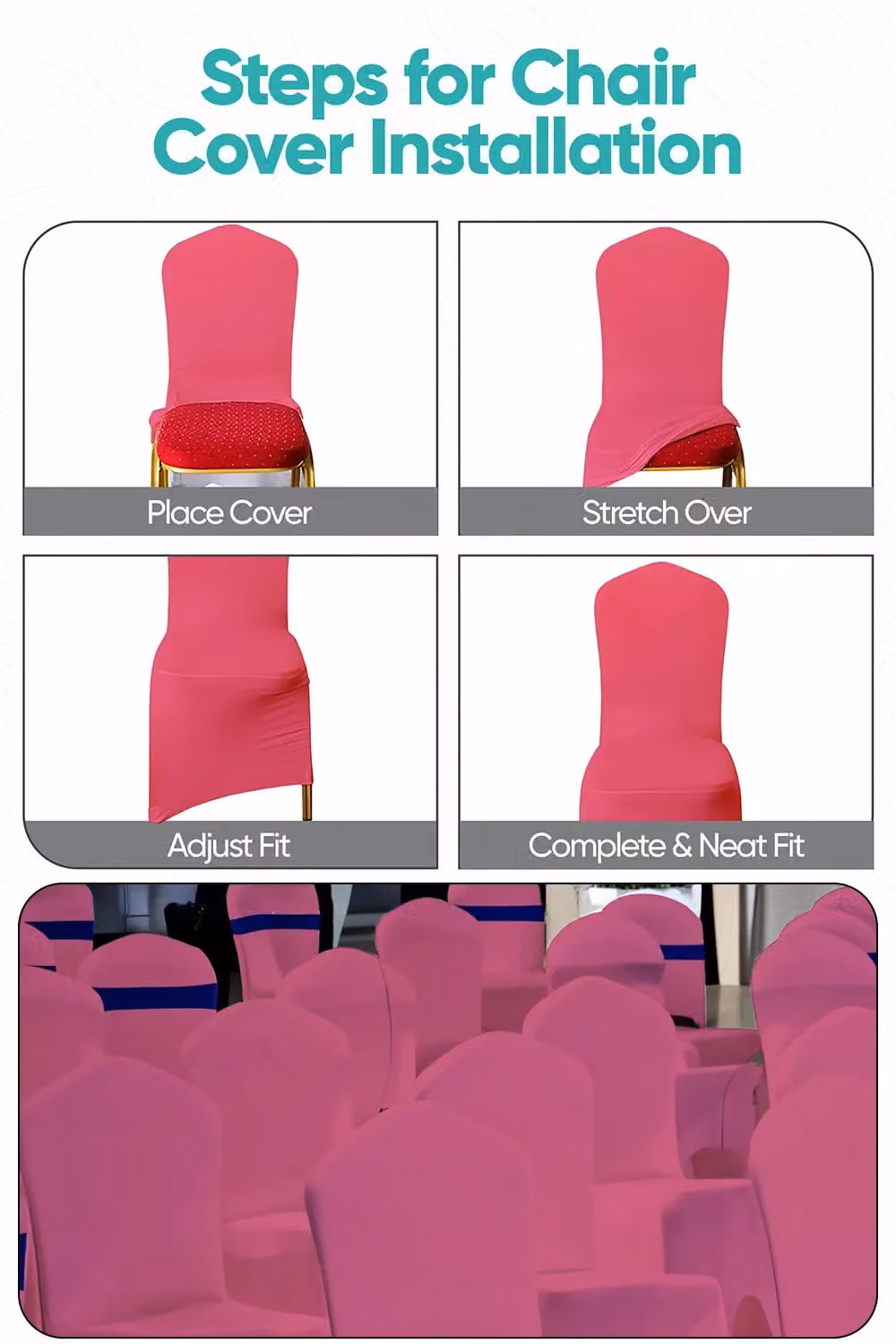 Neel Blue Spandex Arched Front Dining Chair Slipcovers in Fuchsia, Stretchable and Washable Fabric – 3