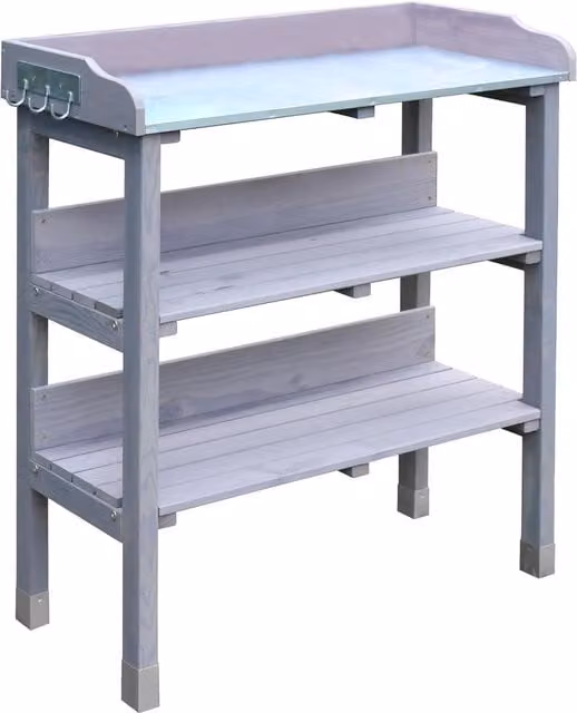 Garden Gear 3-Tier Wooden and Galvanised Steel Potting Table in Grey