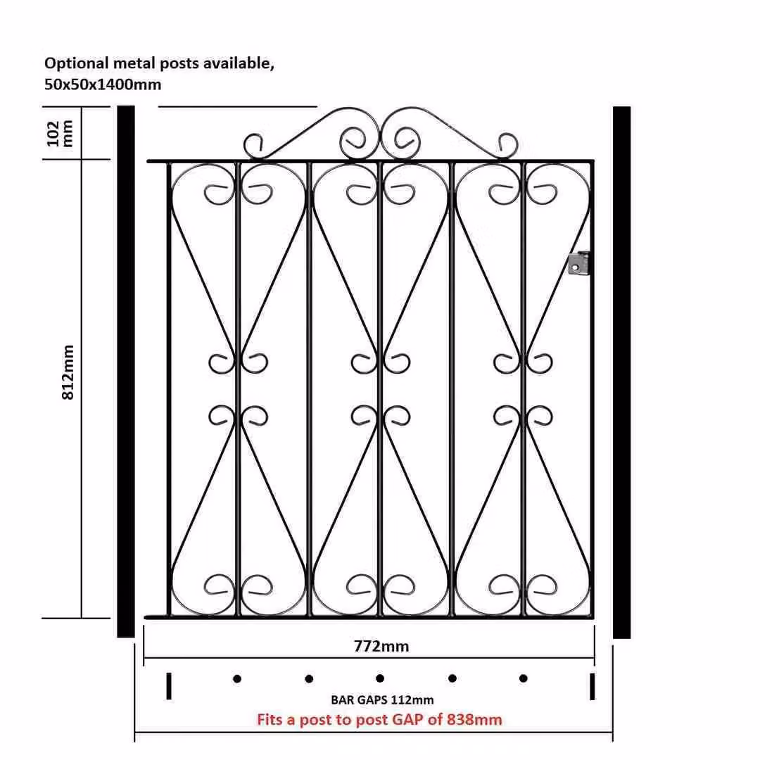 Burbage Iron Craft Regent Scroll Low Single Swing Gate in Black, Fits Gap of Width: 83.8 cm, Height: 91.4 cm – 2