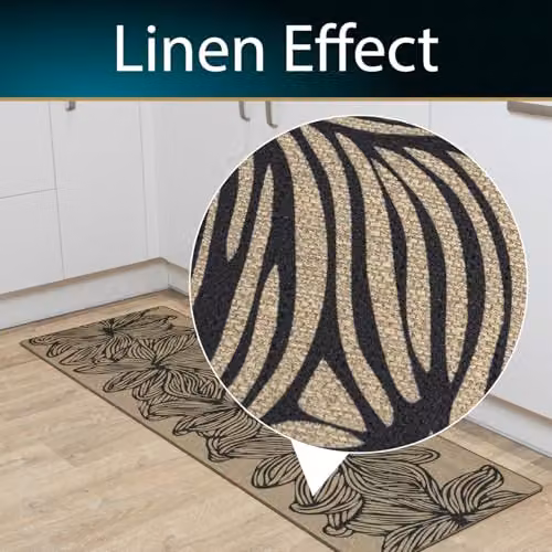 JVL Elegance Floral Machine Washable Non-Slip Entrance Runner Doormat, W: 50 cm, L: 150 cm, Natural and Black – 7