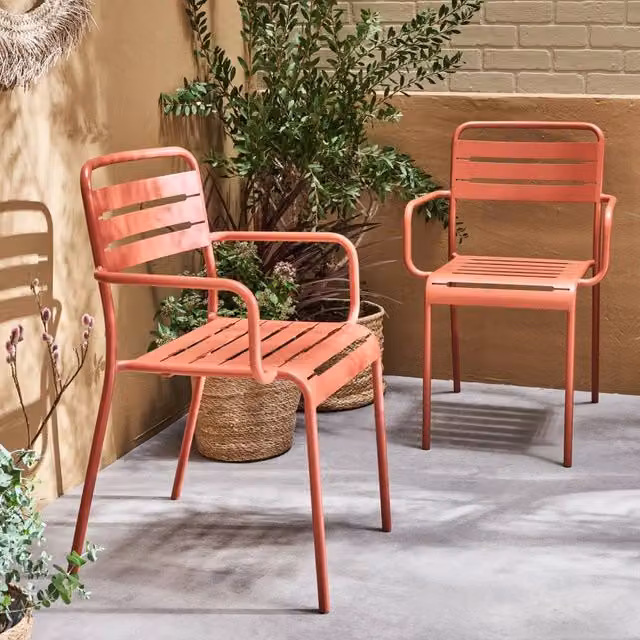 sweeek Pair of Stackable Steel Garden Armchairs in Matt Terracotta