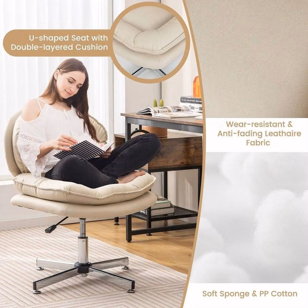 Kelvenix Modern Task Chair in Beige Synthetic Leather with Metal Base and 360 Degree Swivel – 3