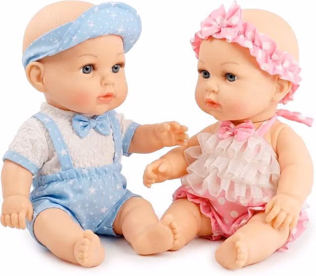BiBi Doll Twin Anatomically Correct Baby Dolls in Pink and Blue