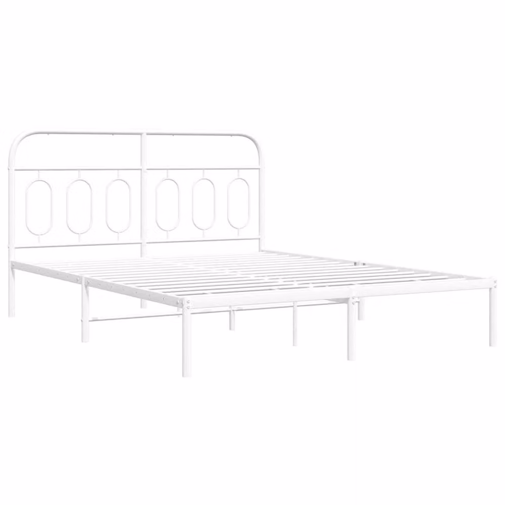 Berkfield Home Metal Bed Frame with Headboard, White, W: 135 cm, L: 190 cm – 3