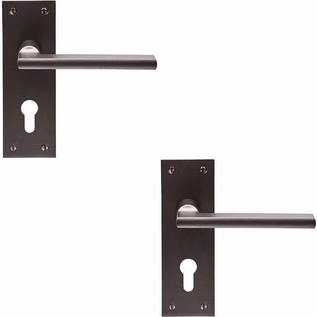 Loops 2x Pair Straight Bar Handles with Slim Euro Lock Backplate, Matt Bronze, W: 150 mm, H: 50 mm – 1