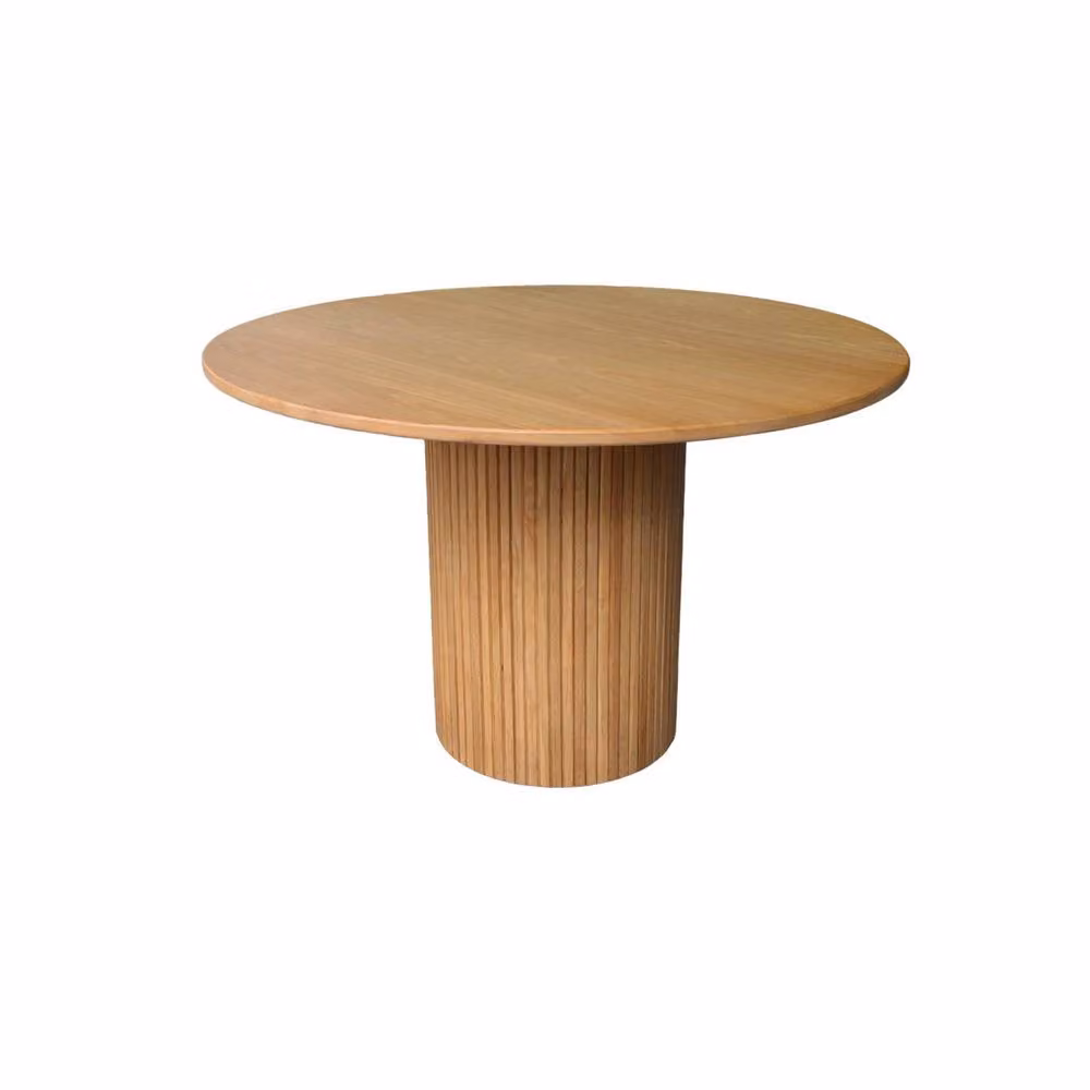 Sweeke Round Rubberwood and Oak Veneer Dining Table with 4 Seats in Beige – 2