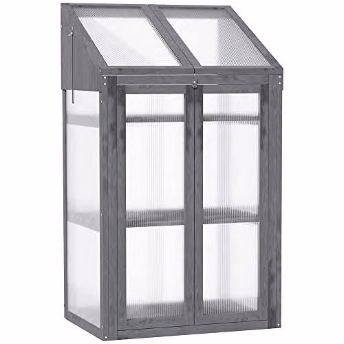 Outsunny Wooden Cold Frame Polycarbonate Greenhouse in Grey, W/D/H: 70 x 50 x 120 cm – 1