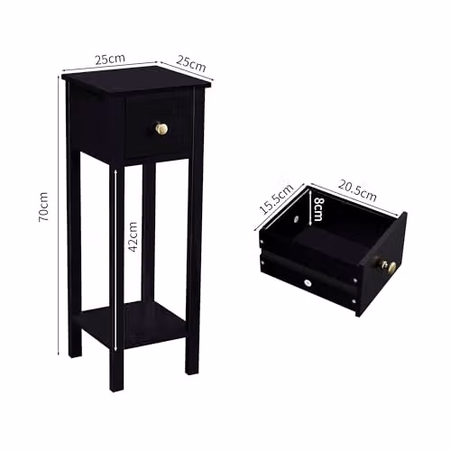 MCC Direct Amelia Set of 2 Solid Wood Bedside Tables with Open Shelf and Drawer, Black – 2