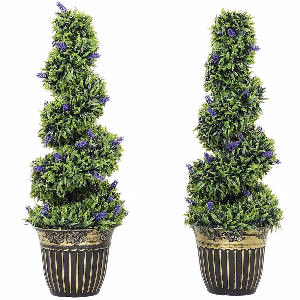 Wyld Haus Set of 2 Artificial Lavender Style Spiral Topiary Trees, Height: 90 cm, Dark Green – 2