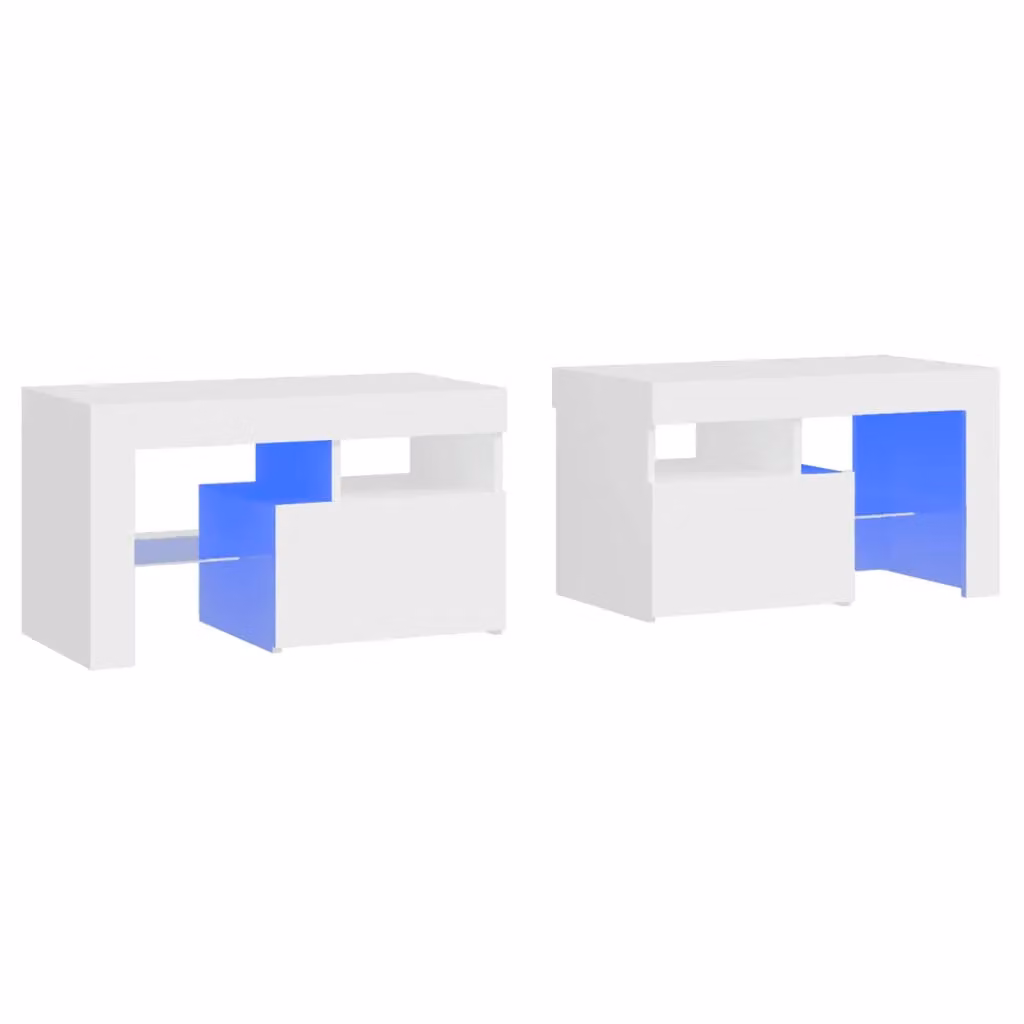Berkfield Home Set of 2 Modern White Bedside Cabinets with Integrated LED Lights, W/D/H: 70 x 36.5 x 40 cm – 2