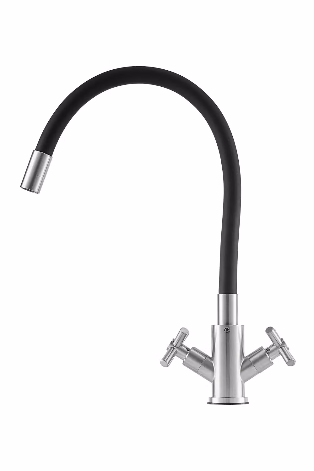 Living and Home Matt Black Flexible Silicone Dual-Handle Kitchen Mixer Tap with Swivel Spout – 3