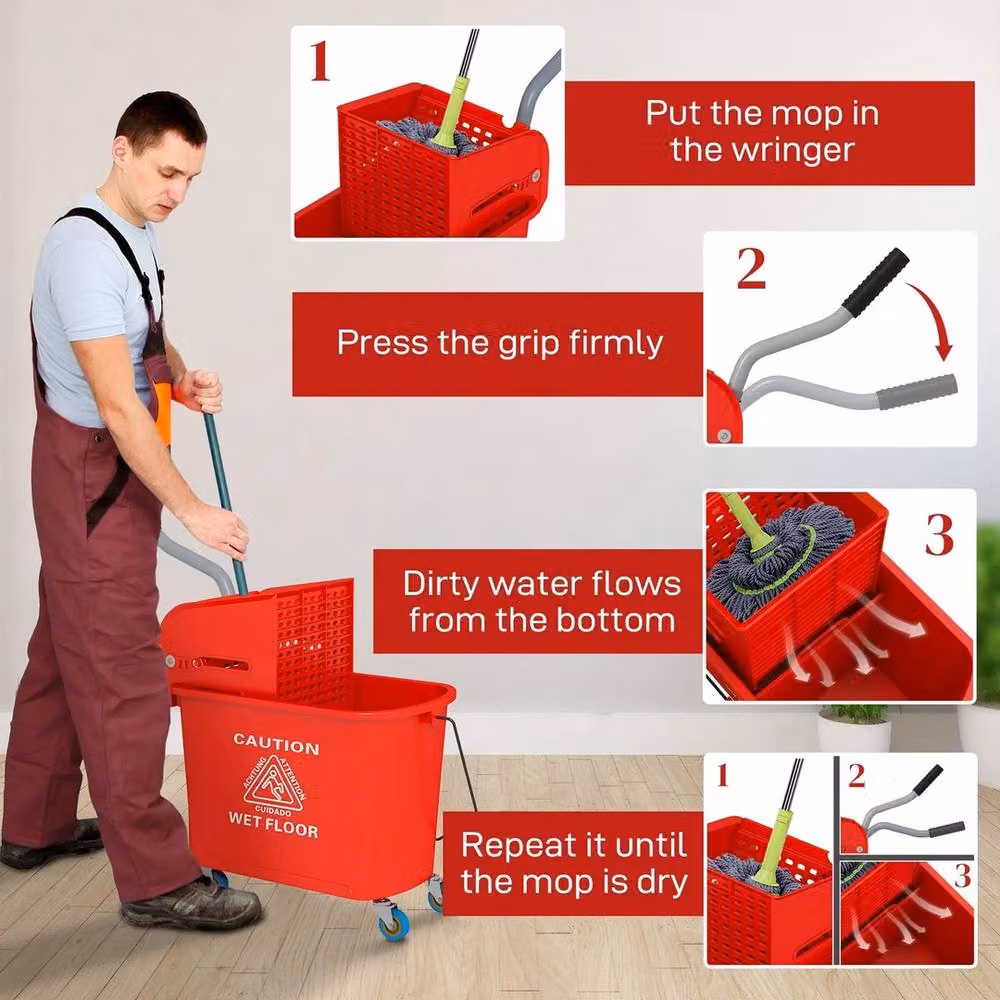 NESTLUNE 20L Compact Mop Bucket with Wringer, Red – 2