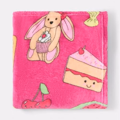 OHS Sweetie Pies Fluffy Fleece Throw Blanket, Pink and Multicolour, W: 125 cm, D: 150 cm – 3