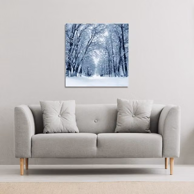 Benjamin Tate Design LTD Snowstorm In Park Gallery Canvas Landscape Wall Art, Blue, Width: 90 cm