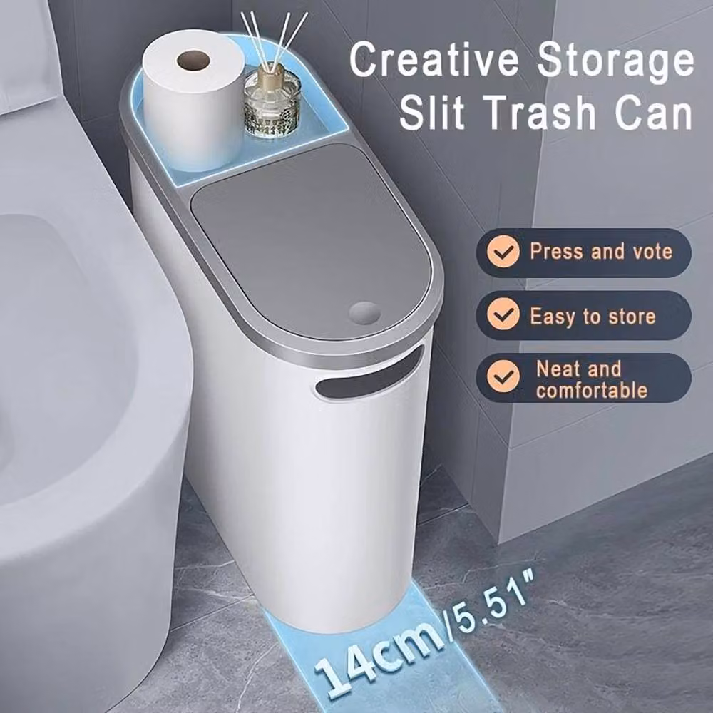 NESTLUNE 2-Piece Slim Narrow 10L Touch Trash Can Set in White – 3