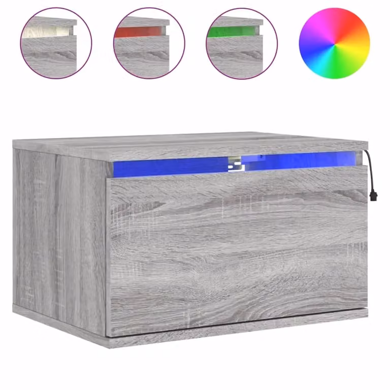 Berkfield Home Wall-mounted Bedside Cabinet with Integrated LED Lights in Grey Sonoma