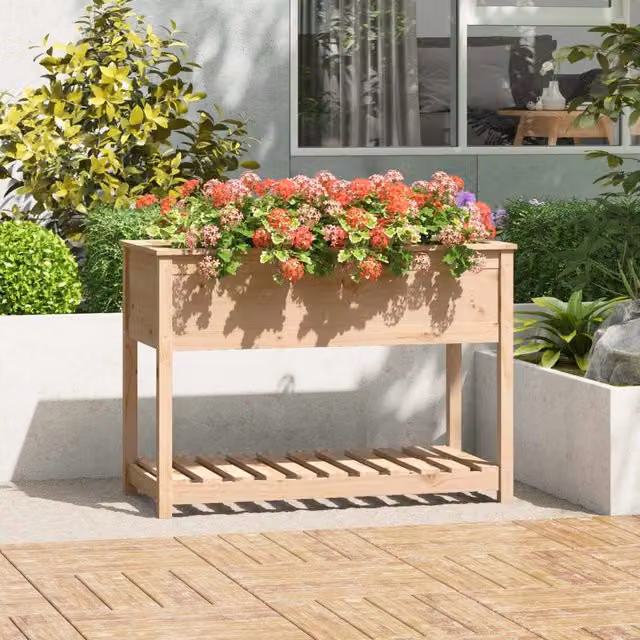 Berkfield Rustic Wooden Raised Bed Planter in Brown Pine, W/D/H: 111.5 x 54 x 81 cm – 1