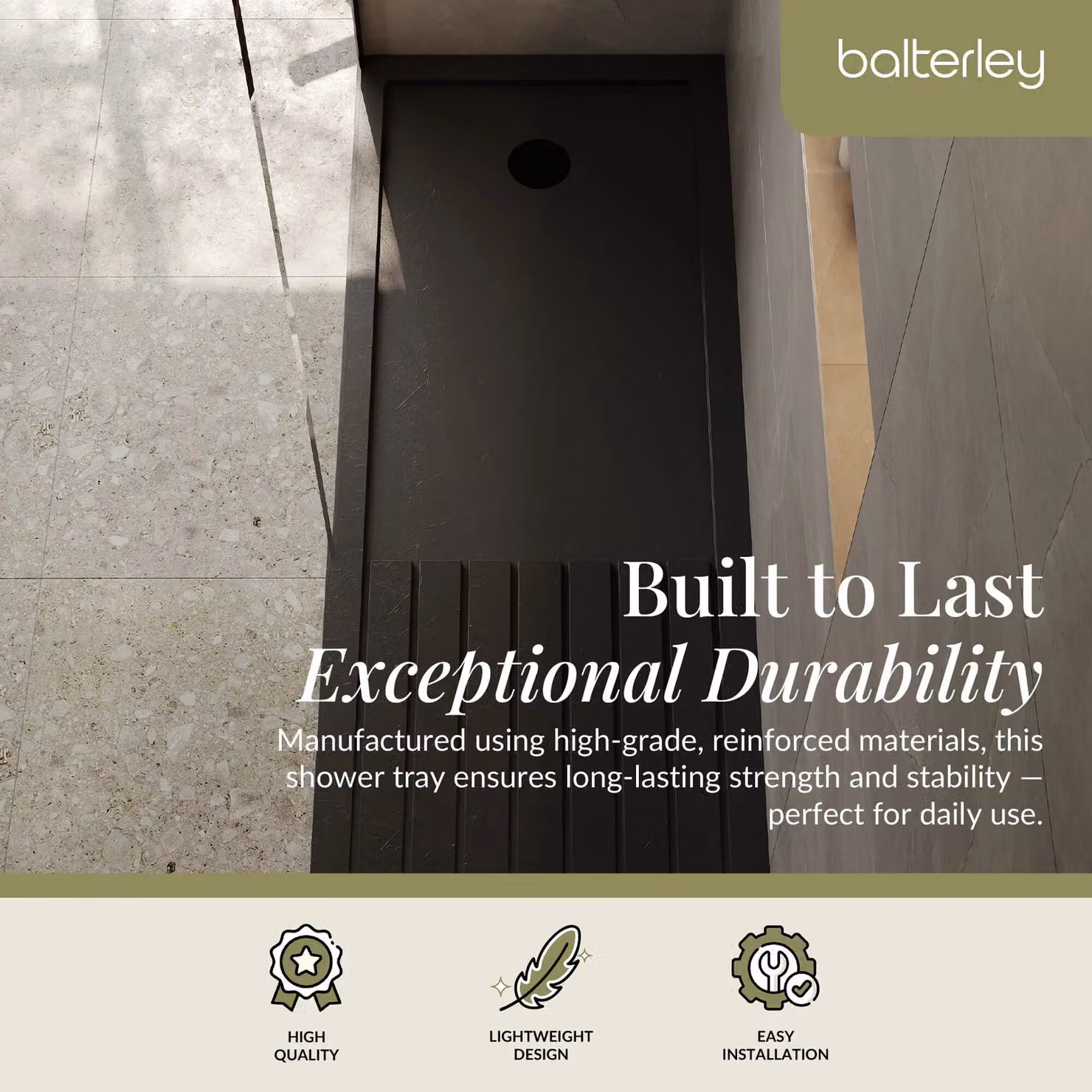 Balterley Premium Rectangular Walk In Shower Tray in Slate Grey, W: 170 cm, D: 70 cm – 3