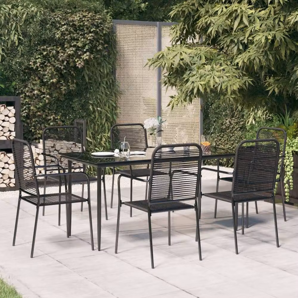 Berkfield Home 7 Piece Garden Dining Set in Black Cotton Rope and Powder Coated Steel – 2