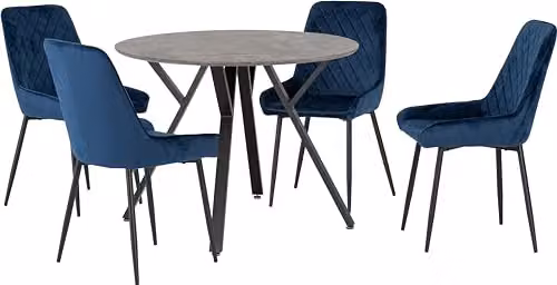 Seconique Athens Round Dining Set with 4 Avery Blue Chairs and Concrete Effect Table – 1