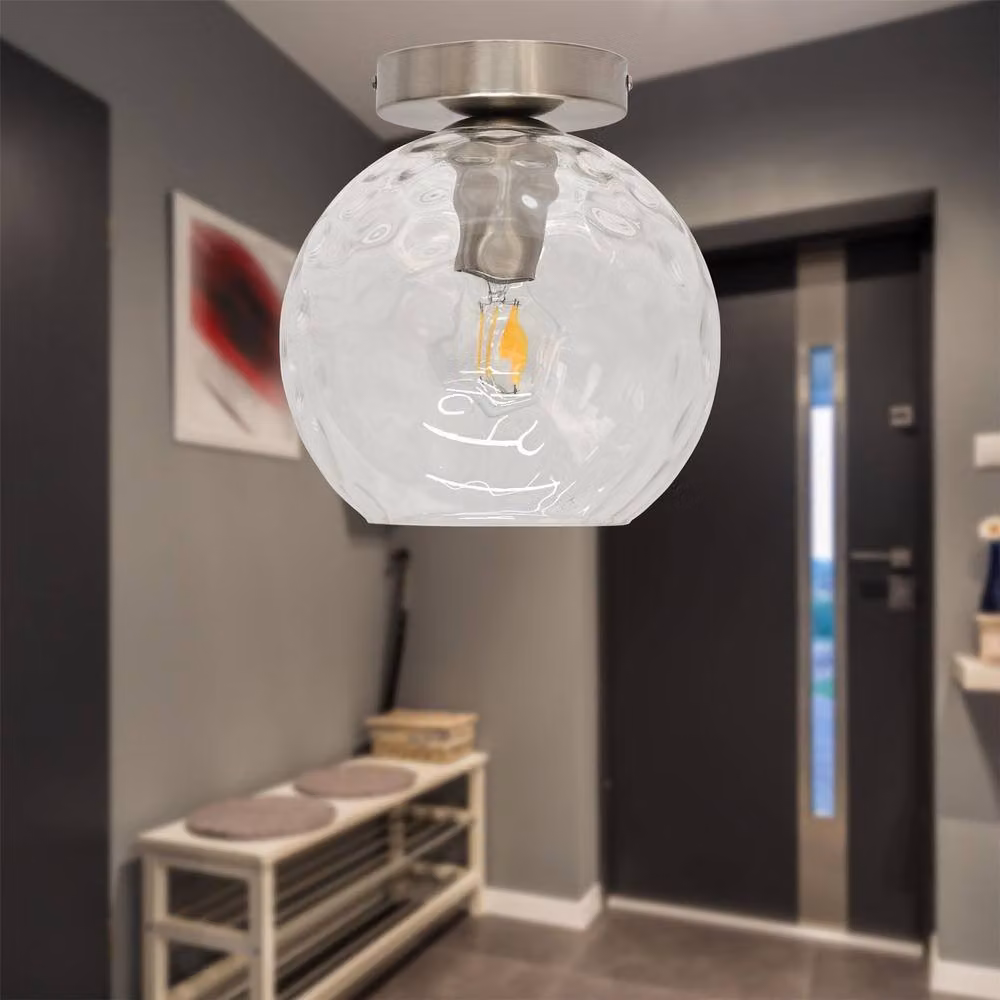 First Choice Lighting Barnum Set of 2 Modern Ceiling Lights with Transparent Dimple Glass Globes and Silver Metal Finish – 2