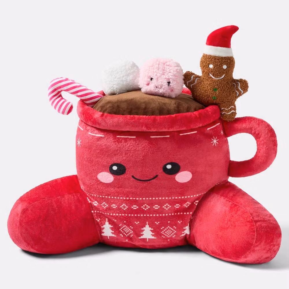 OHS Kids Festive Hot Chocolate Cuddle Cushion Backrest Reading Pillow in Red and Multicolour – 3