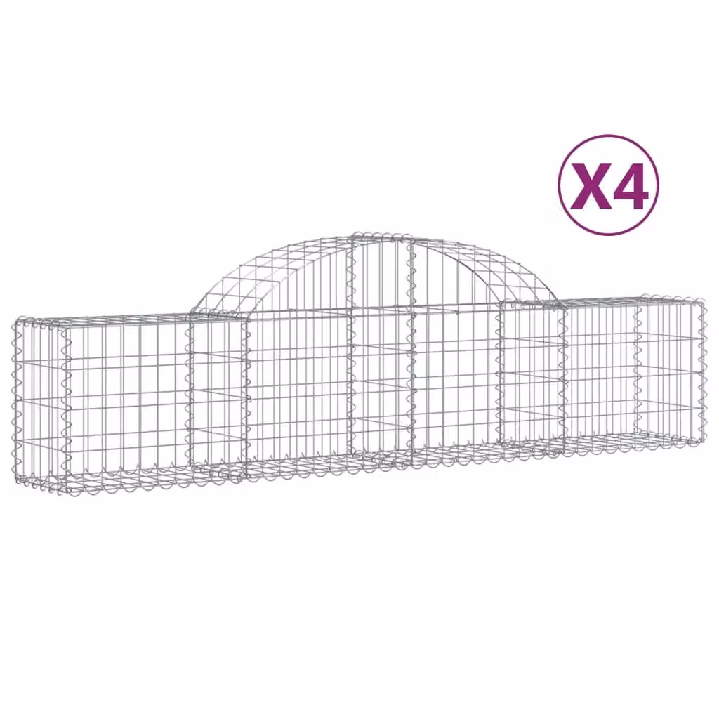 Berkfield Home Arched Gabion Baskets, 4 Piece Set, Silver Galvanised Steel, W: 200 cm, D: 30 cm, H: 40-60 cm – 2