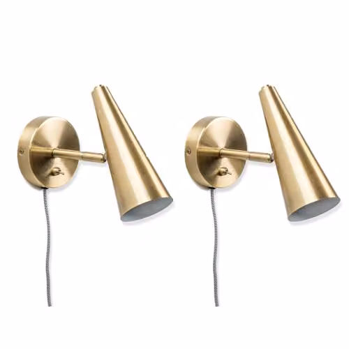 ValueLights Set of 2 Adjustable Antique Brass Cone Wall Lights with GU10 Fitting – 1