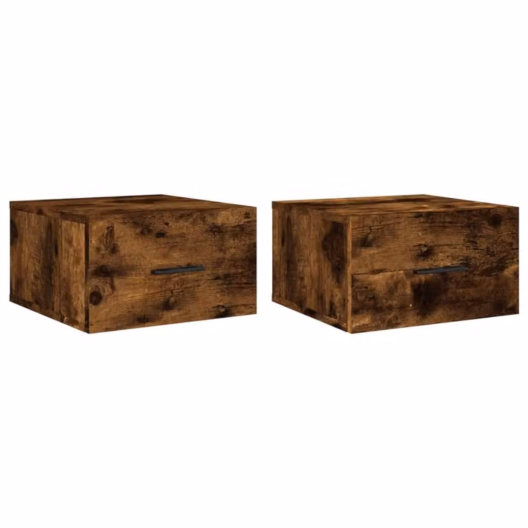 Berkfield Home Set of 2 Wall-mounted Bedside Cabinets in Smoked Oak Brown, W/D/H: 35 x 35 x 20 cm