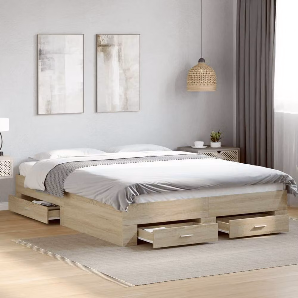 Berkfield Home Modern Bed Frame with Drawers in Light Oak, W/D/H: 160 x 200 cm – 2