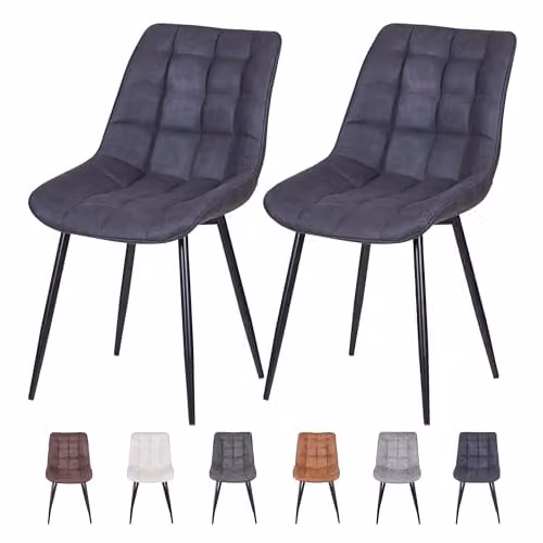 MCC Direct Alba Set of 2 Grey Faux Matte Suede Leather Dining Chairs with Metal Legs