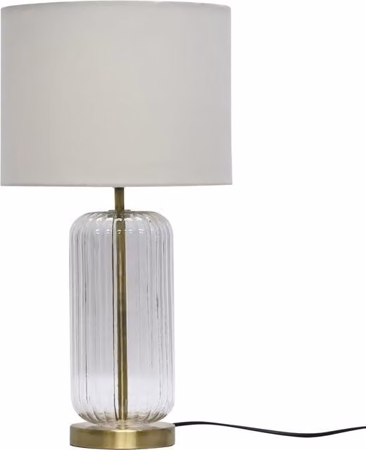 First Choice Lighting Walpole Fluted Glass Table Lamp in Bronze and Gold with White Fabric Shade, Height: 49 cm