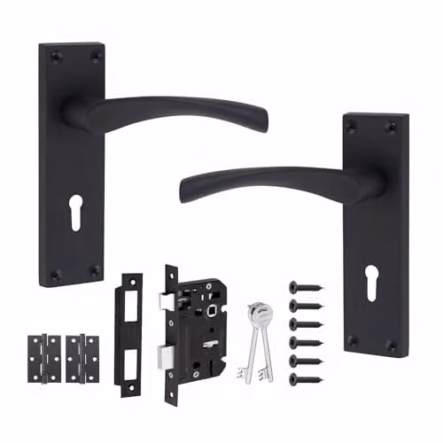 Golden Grace Astrid Lever Lock Door Handle Set in Matt Black Zinc – 1
