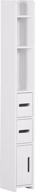 kleankin Modern Freestanding Tall Bathroom Storage Cabinet with Open Shelves and Hinged Doors, White – 1