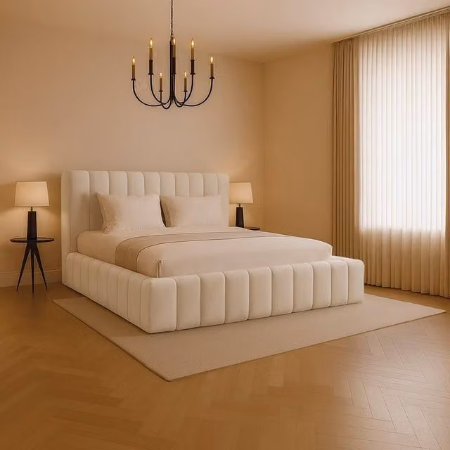 Desire Deco Kingston Modern Upholstered Bed Frame in Beige