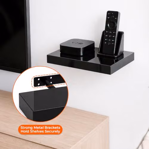 iTrend High Gloss Black Floating Wall Shelf, Modern MDF Wall Mounted Storage Shelf for Living Room, Kitchen and Bathroom, W: 30 cm, D: 23.5 cm, H: 3 cm – 3