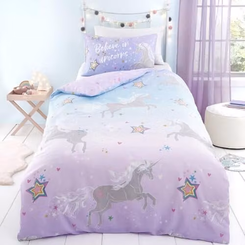Bedlam Ombre Unicorn Glow in the Dark Cotton Duvet Cover and Pillowcase Set in Pink and Purple, W/D/H: 135 x 200 cm – 2