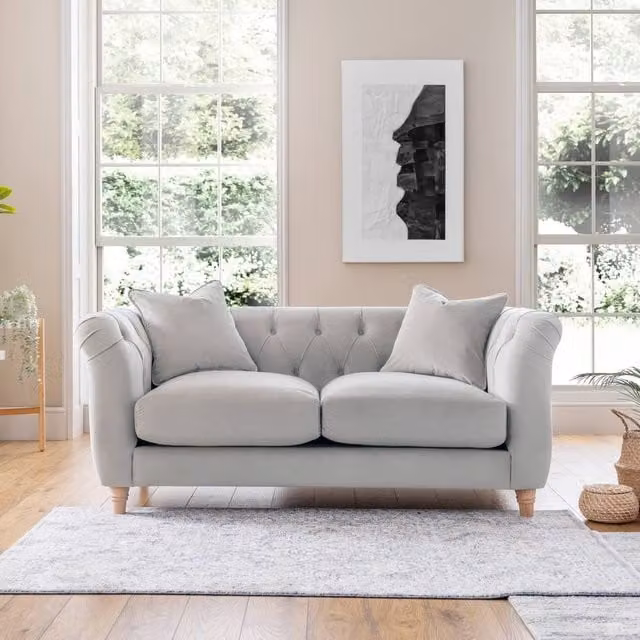 The Great Sofa Company Kensington 2-Seater Velvet Chesterfield Sofa in Silver