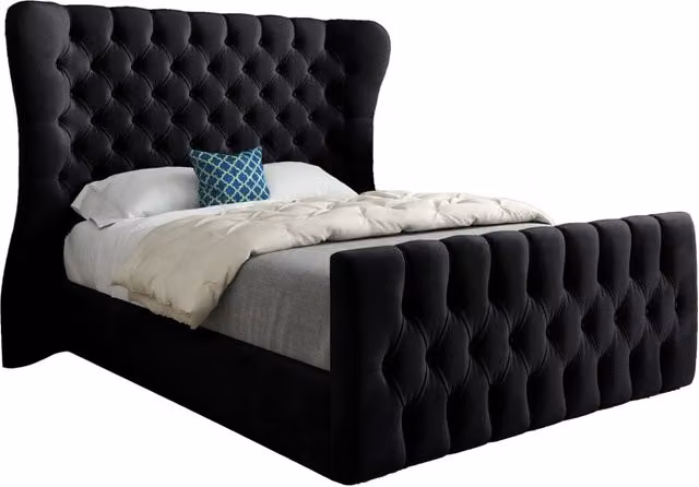 Casani Chesterfield Upholstered Velvet Bed Frame in Black, W/D/H: 180 x 137 x 159 cm – 1