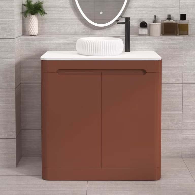 Royal Bathrooms Venice 800mm Terracotta Clay Floor Standing 2 Door Vanity Unit with White Worktop and Milan Basin