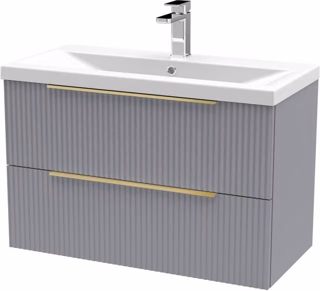 Balterley Fluted Front Wall Hung 2 Drawer Vanity Basin Unit, Satin Grey, W: 80 cm