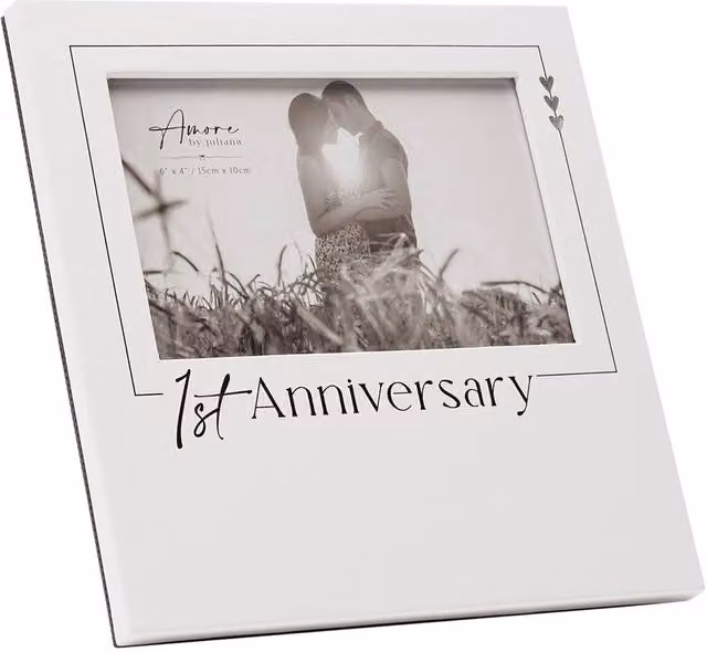 Juliana Amore White and Silver Rectangular Single Metal Tabletop Photo Frame for Wedding or Anniversary Gifts, W/H: 15.24 x 15.24 cm