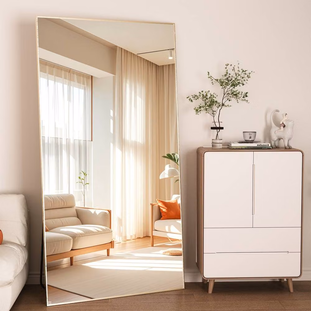 CASSILANDO Extra Large Rectangular Freestanding Floor Mirror in Gold with Aluminum Alloy Frame, H 193 cm x W 86 cm x D 1.4 cm – 3