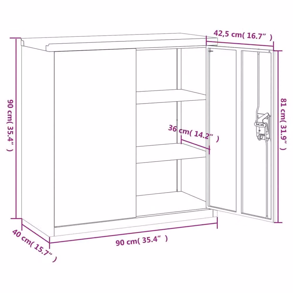 Berkfield Home Anthracite Steel File Cabinet with Hinged Doors and Lock, W/D/H: 90 x 40 x 90 cm – 4