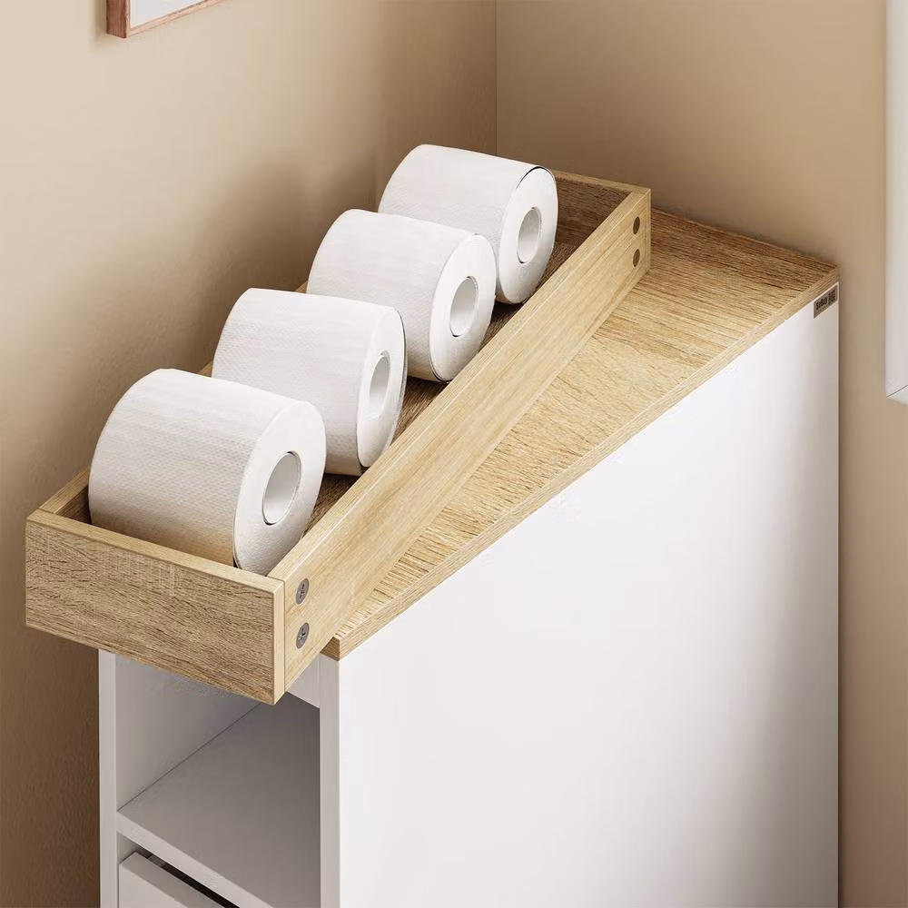 SoBuy Slim White Bathroom Side Cabinet with 3 Drawers and Open Shelf – 5