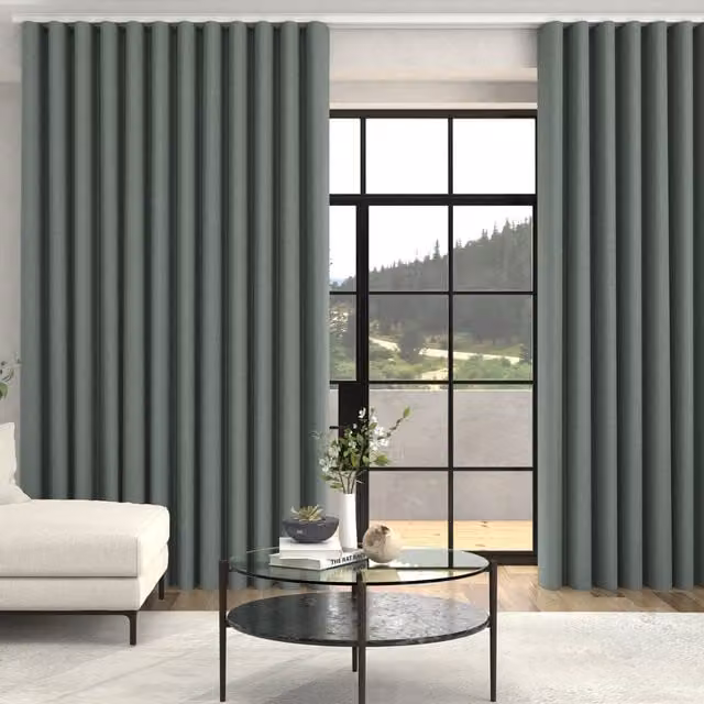 Terrys Fae Textured Plain Blackout Made To Measure Eyelet Curtains in Blue Green Petrol
